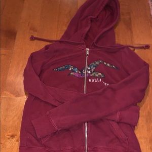 XS hollister dark red zip up